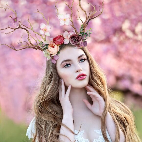 Elf Ears with Antlers Headband Pink Fairy Crown for Costume Cosplay Women main image 6